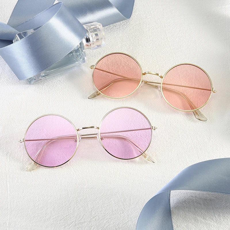 

Fashion Vintage Round Sunglasses Women Brand Designer Sun Glasses For Women Alloy Mirror Candy Color Pink Red Black Yellow