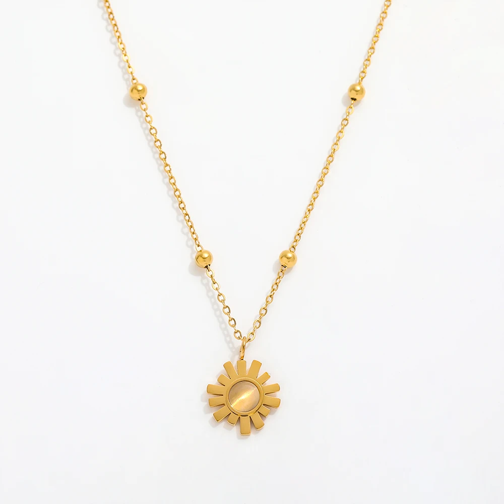 Joolim Jewelry 18K Gold Plated Moonstone Sunflower Pendant Necklace Stainless Steel Jewelry Wholesale Tarnish Free