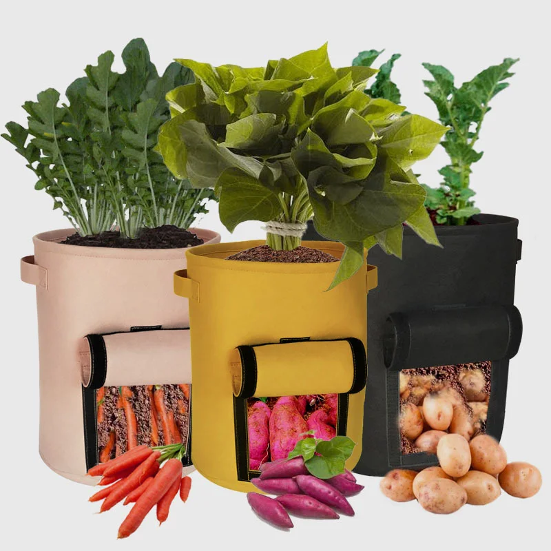 

Vegetable Potato Growing Bag/ Felt Grow Bags with Handle Garden Fabric Growing Planting Bag, Black,green,brown,gray,camel