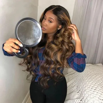 

Synthetic 26inches European and American new style women's wig mid-point dyeing black gradient brown big wavy long curly hair