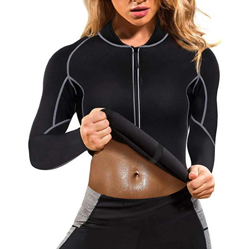 

Sauna Suit Set Jacket Zipper Hoody Custom Boxing Adjustable Sauna Vest Heater Sauna Jacket Men Women Neoprene, Black