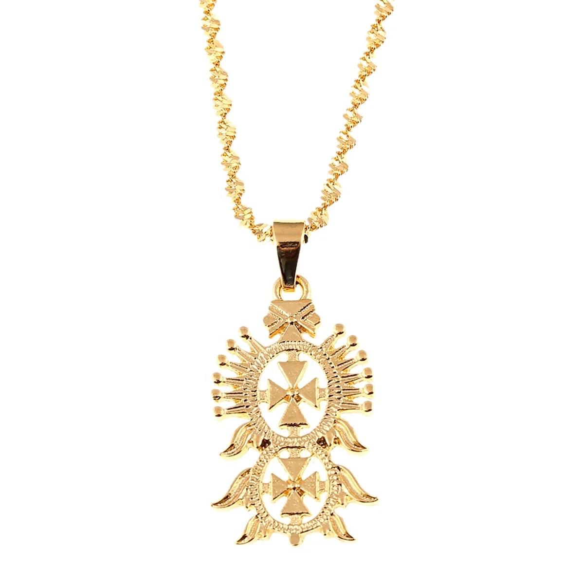 

Ethiopian Gold Color Cross Pendant Necklace for Women Men Ethiopian Eritrea Charm Jewelry