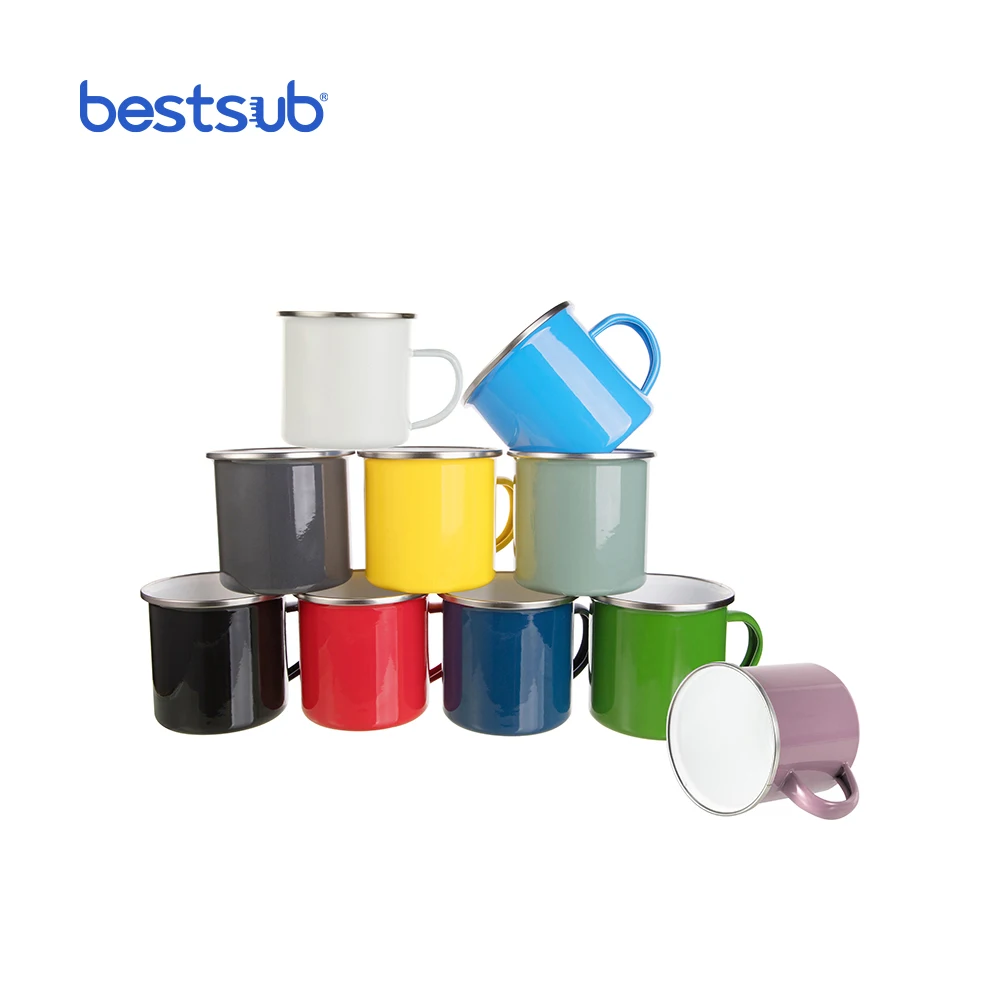 

BestSub Top 1 12oz Hot Sale Manufacturer Colorful Photo Enamel Campfire Taza Sublimation Mugs Wholesale With Handgrip