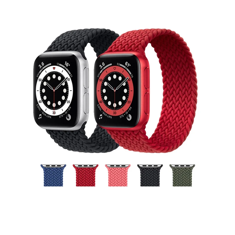 

2020 New Solo Loop Braided Strap for Apple Watch Series 1 2 3 4 5 38/40mm 42/44mm 22mm Woven Elastic Band, Dark olive green, bright pink, charcoal, cold sea blue, red