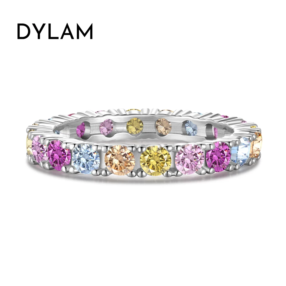 

Dylam Finest Jewelry Colorful Design 3mm 5A Grade Cubic Zirconia Eternity Band Women Sterling Silver Daily Wear Jewellery Rings