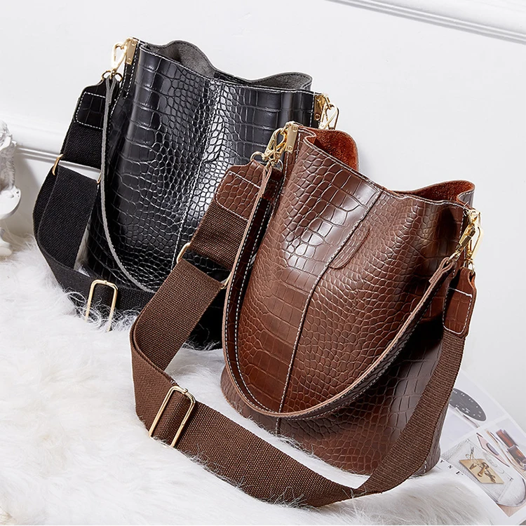 

NEG014 New designer personalized pu leather shoulder handbags crocodile grain women's bucket bags