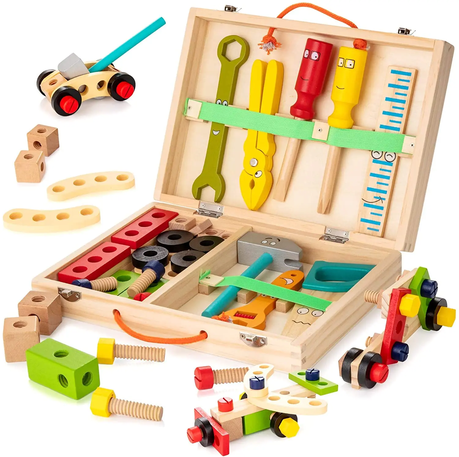 

wooden toys Tighten screws disassembly assembly and unloading combination toolbox for children boys and babies