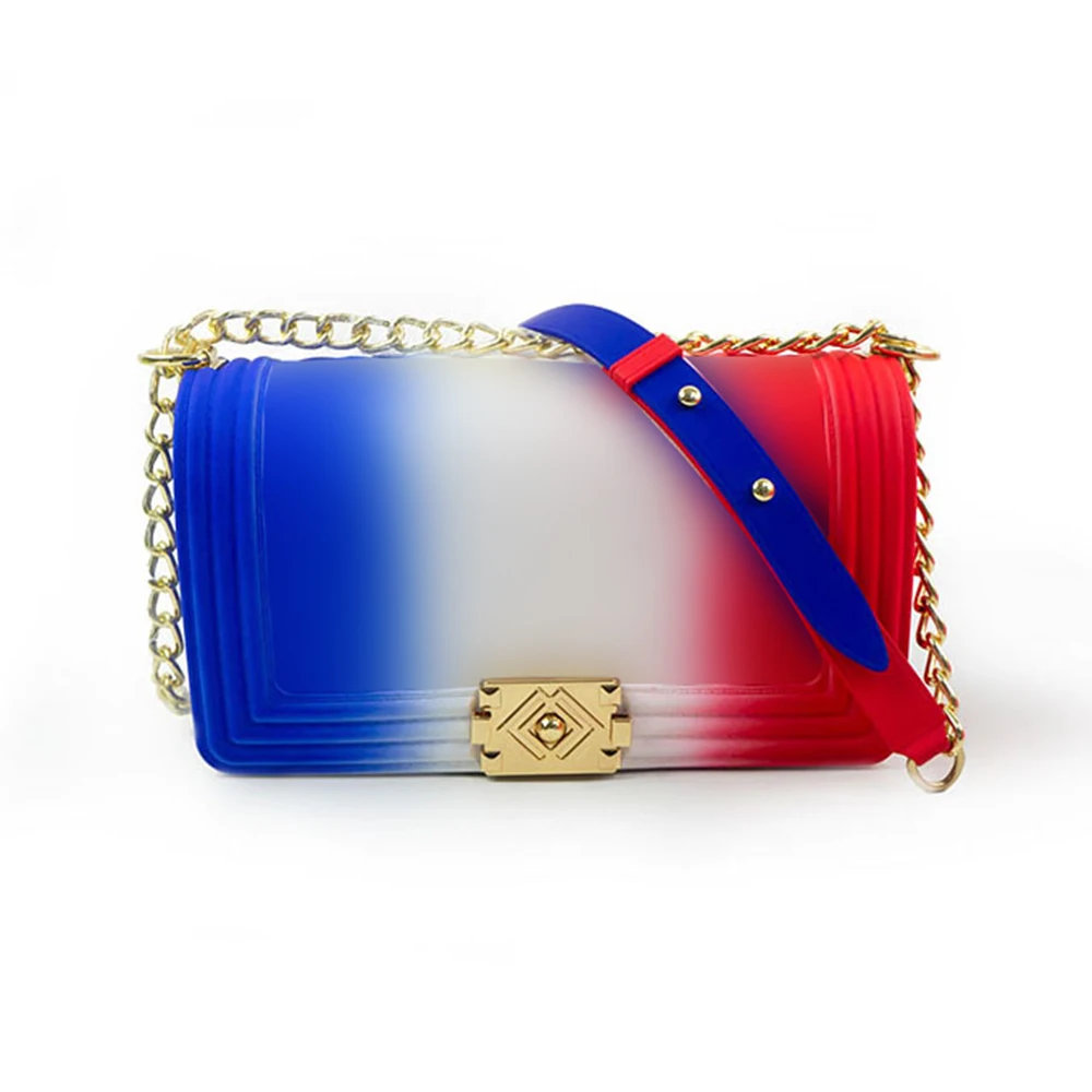 

wholesale designer fashion bags PVC lingge gradient color metal chain jelly bags women handbags purse