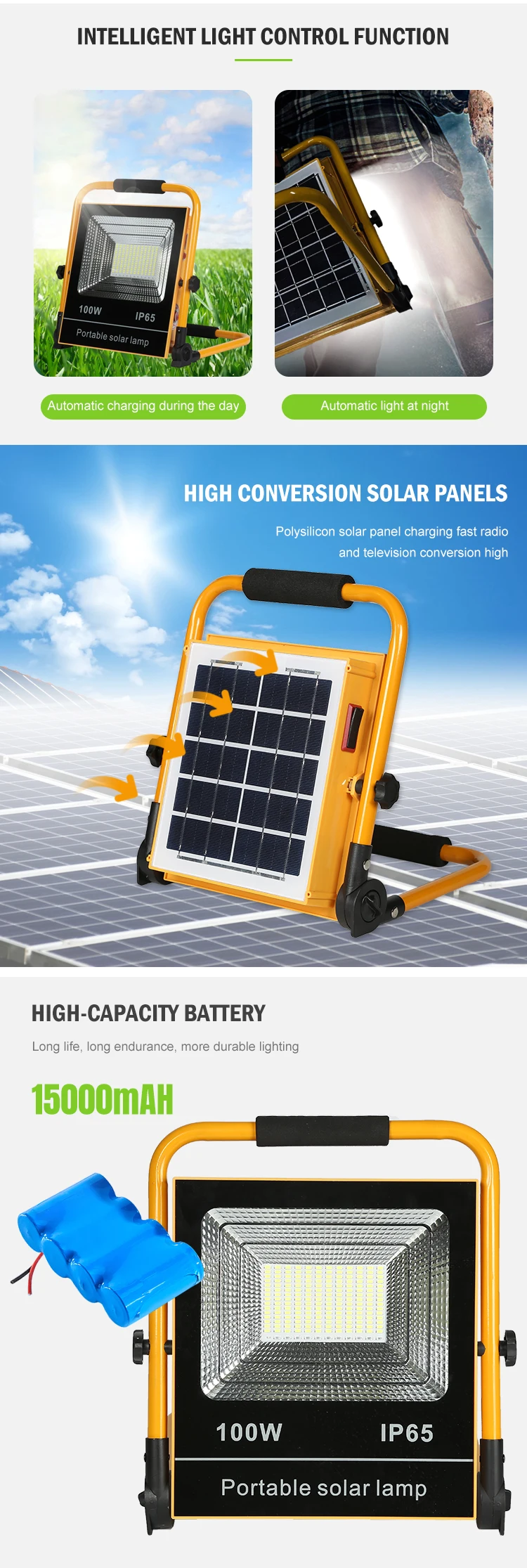 Outdoor Rechargeable USB Charging Emergency Lamp Ip66 Waterproof 50watt 100watt LED Solar Power Flood Light