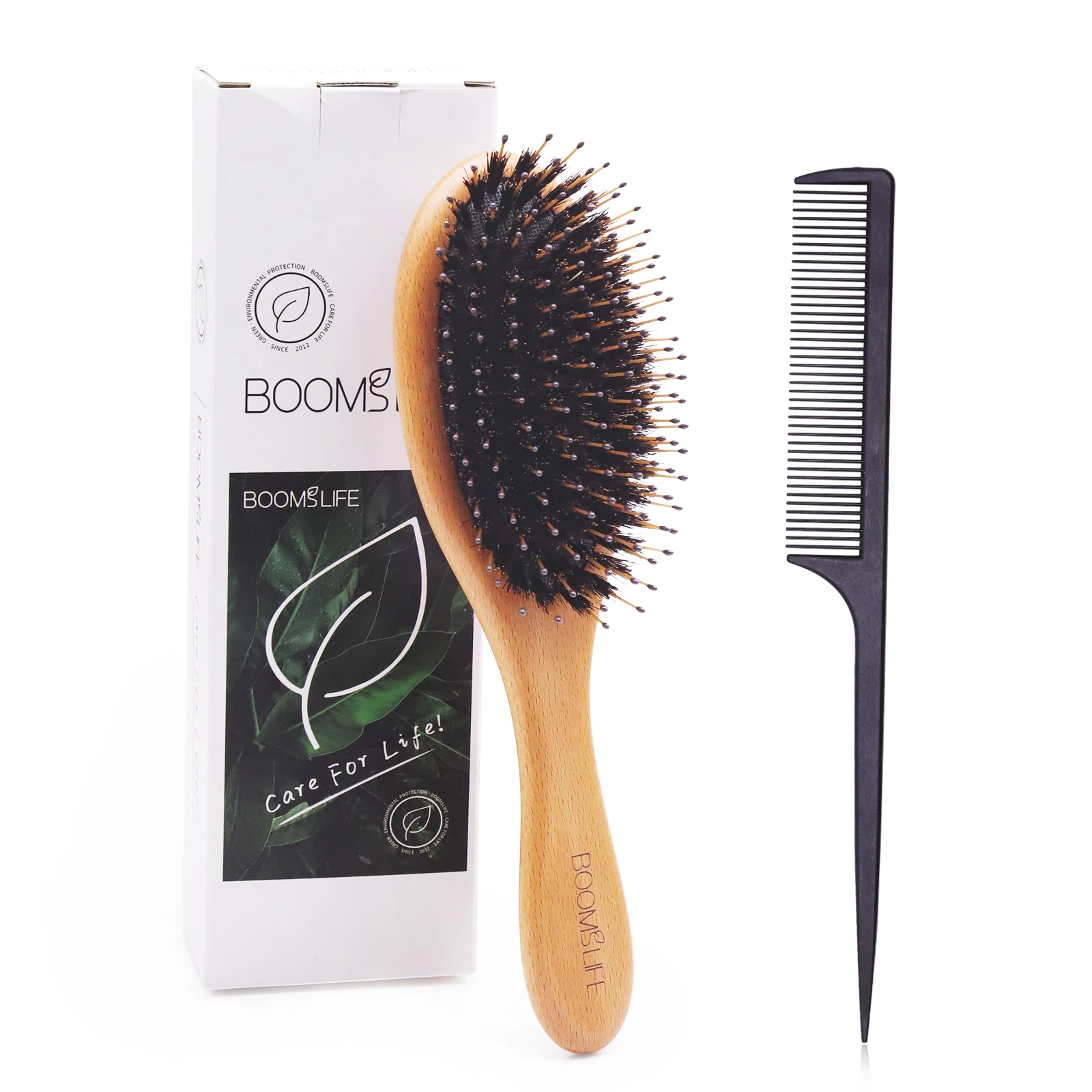 

medium size private label custom package bamboo wooden boar bristle hair brush and comb set