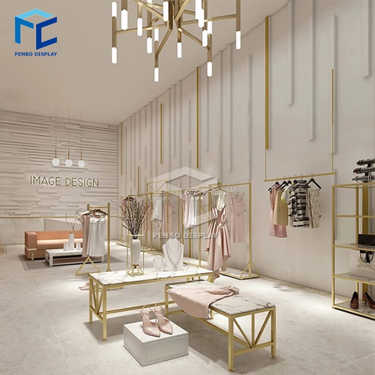 Luxury Gold Clothing Rack With Black Marble Coat Rack Clothing Store