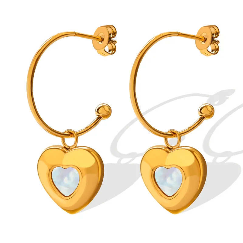 MARONEW 14K Gold Jewelry Earrings Stainless Steel Shell Drop Heart Zircon pendant Earrings for Women 2022 arete