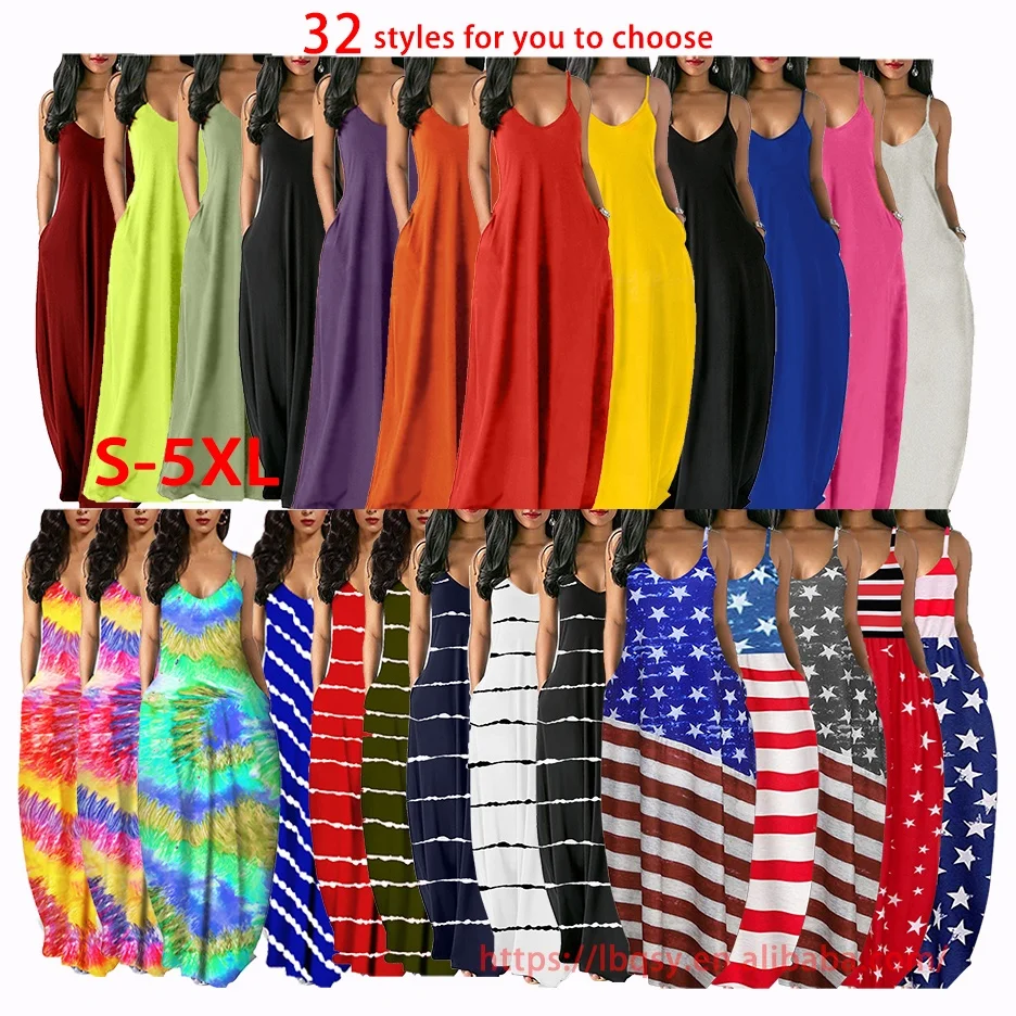 

x 2021 4xl 5xl Plus Size Dress Summer Design Suspender Strap Loose Ladies Sun Long Elegant Casual Sleeveless Maxi Dresses Women