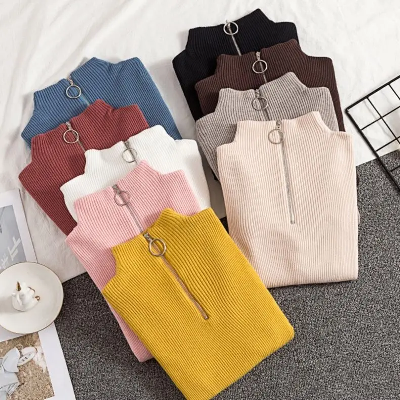 

Women's Turtleneck Pullover Knitted Jumper High Neck Half Zipper Sweater