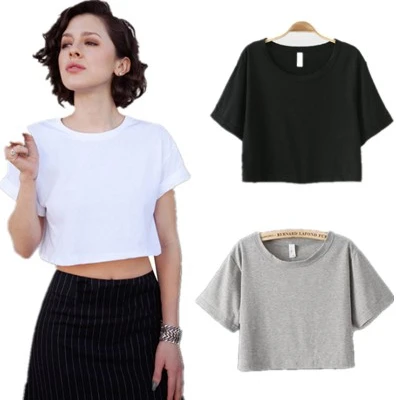 

Custom logo Female Solid color base crew neck short sleeve women crop top t shirts, Available