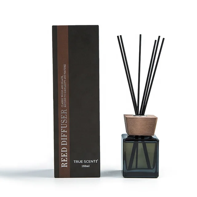 

wholesale in-stock 180ml black square rattan reed diffuser air freshener for home fragrance and hotel