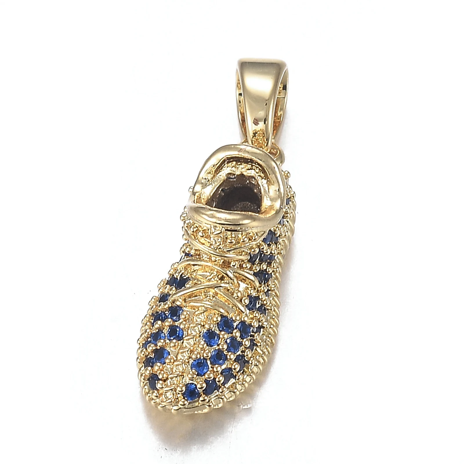 

Pandahall Long-Lasting Plated Shoes Brass Micro Blue Cubic Zirconia Pendants