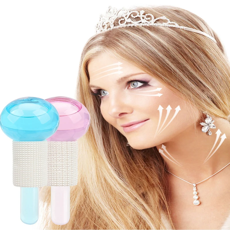 

2pcs/box Beauty Equipment Glass Ice Globes Skin Beauty Face Roller Ball Glass Freeze Facial Ice Globes For Face Skin Care, Pink blue