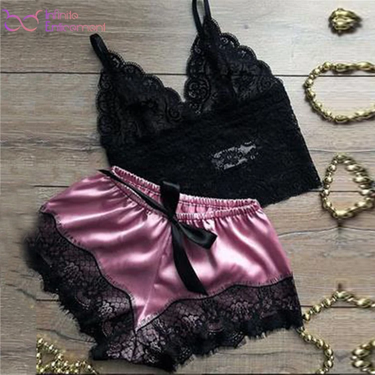 Wholesale Fashion Low Moq Mature Sexy Lace Lingerie Nightwear Real Silk Pajama for Woman