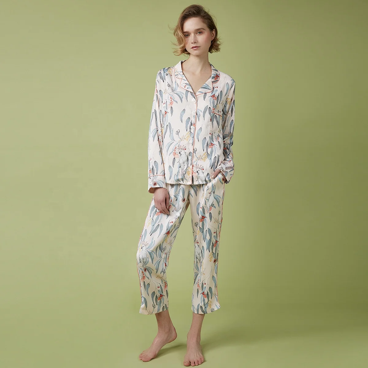 

Animal Print Silk Satin Long Sleeve Pajama Set