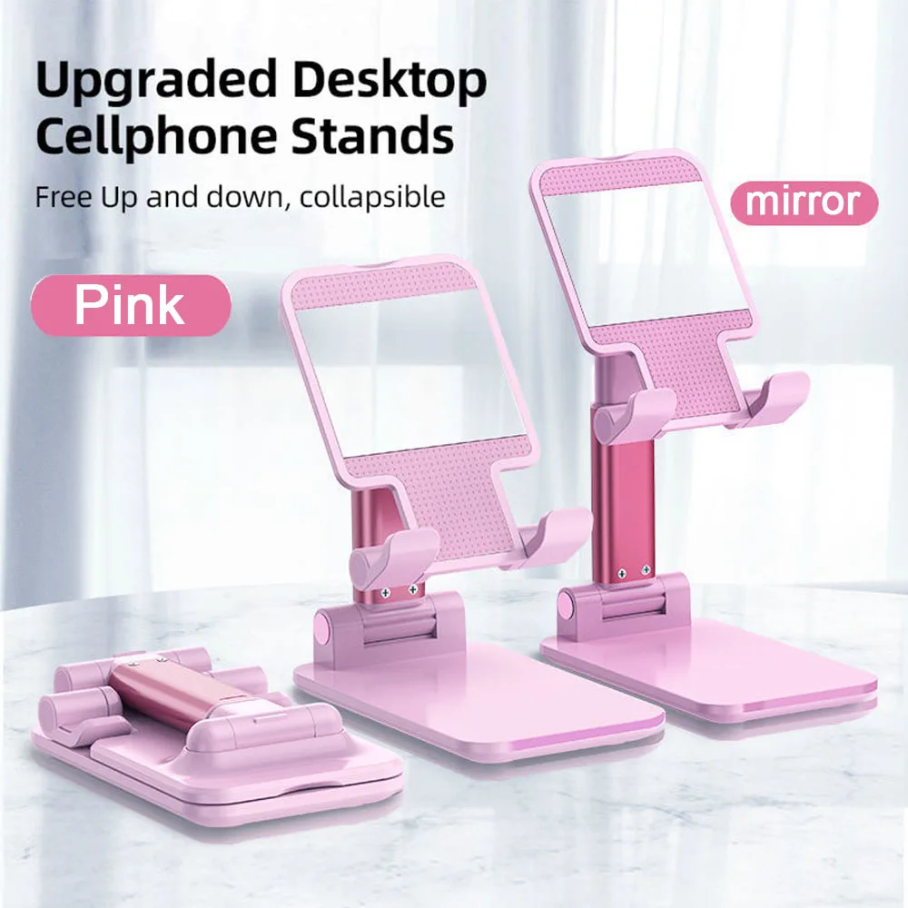 

Hot Pink Desk Tablet Phone Stand Mini Mirror Portable Folding Desktop Phone Stand Holder For iphone12 Mobile Phone for Ipad