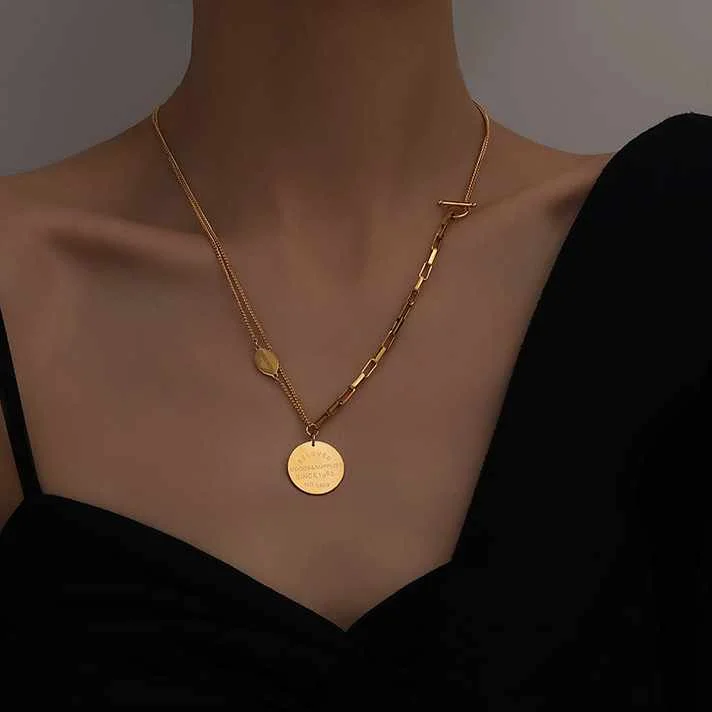 

Stainless steel light luxury double round brand necklace female clavicle chain variable sweater chain