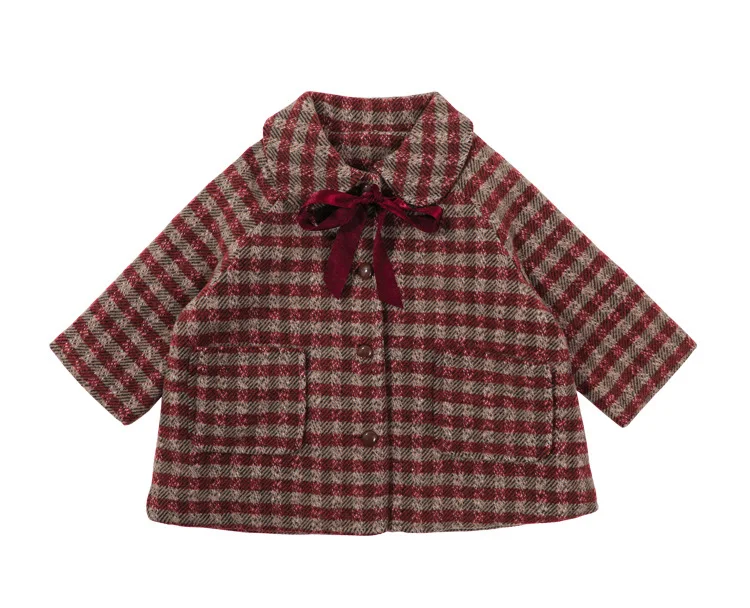 

Factory Wholesale kids wear baby girls plaid wool long shirt jacket winter coat for girls
