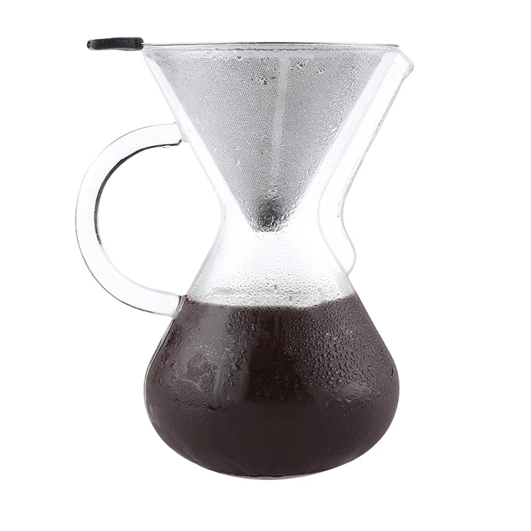 

Amazon Hot Sale Glass Cold Drip Pour Over Coffee Maker Coffee Pot With Stainless Steel Coffee Filter