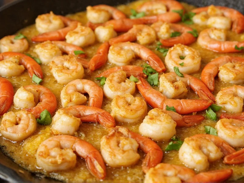 Plump shrimp sizzling in garlic butter sauce