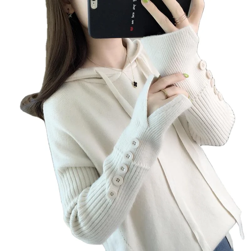 

2020 women winter sweater pullover knitted Korean hooded sweater