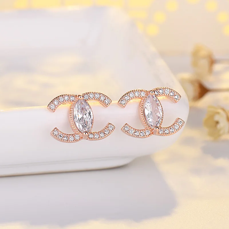 

Fashion famous Design Brand 18K Gold Plated Jewelry Earring Luxury Channel Logo Earing Letter diamond Earrings For Women