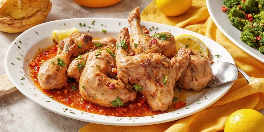 Happy Family Eating Greek Chicken at Home