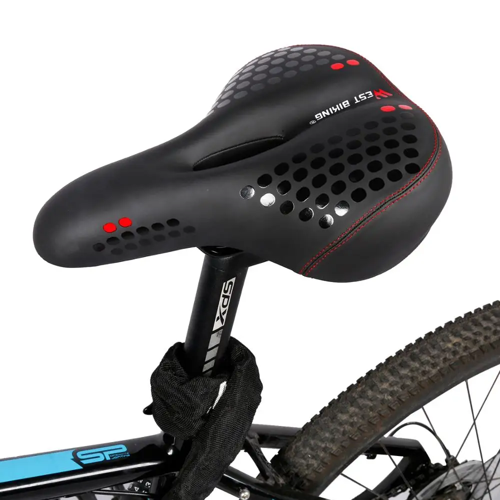 

WEST BIKING Bike Saddle With Tail Light Thicken Widen MTB Saddles Soft Comfortable Cycling Hot Selling Heated Bicycle Saddle, Black red,black blue,black green