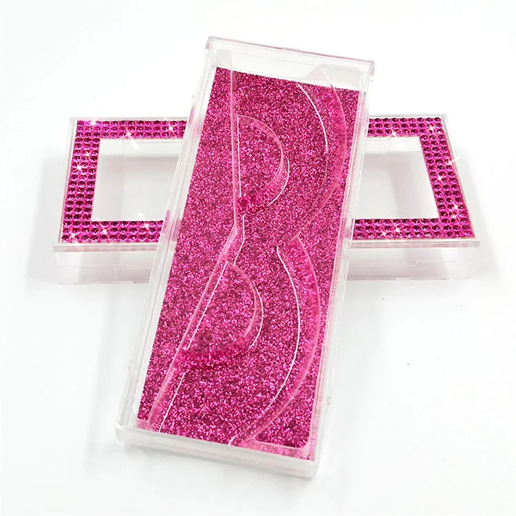 

custom hot pink crystal eyelash package box empty colored fushcia rhinestones diamonds lash box case with logo, Like pic or customized