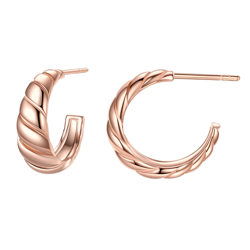 

Twisted C Shape 925 Sterling Silver Chunky Open Hoops Earring Rose Gold Plated Hypoallergenic Hoop Earrings for Women