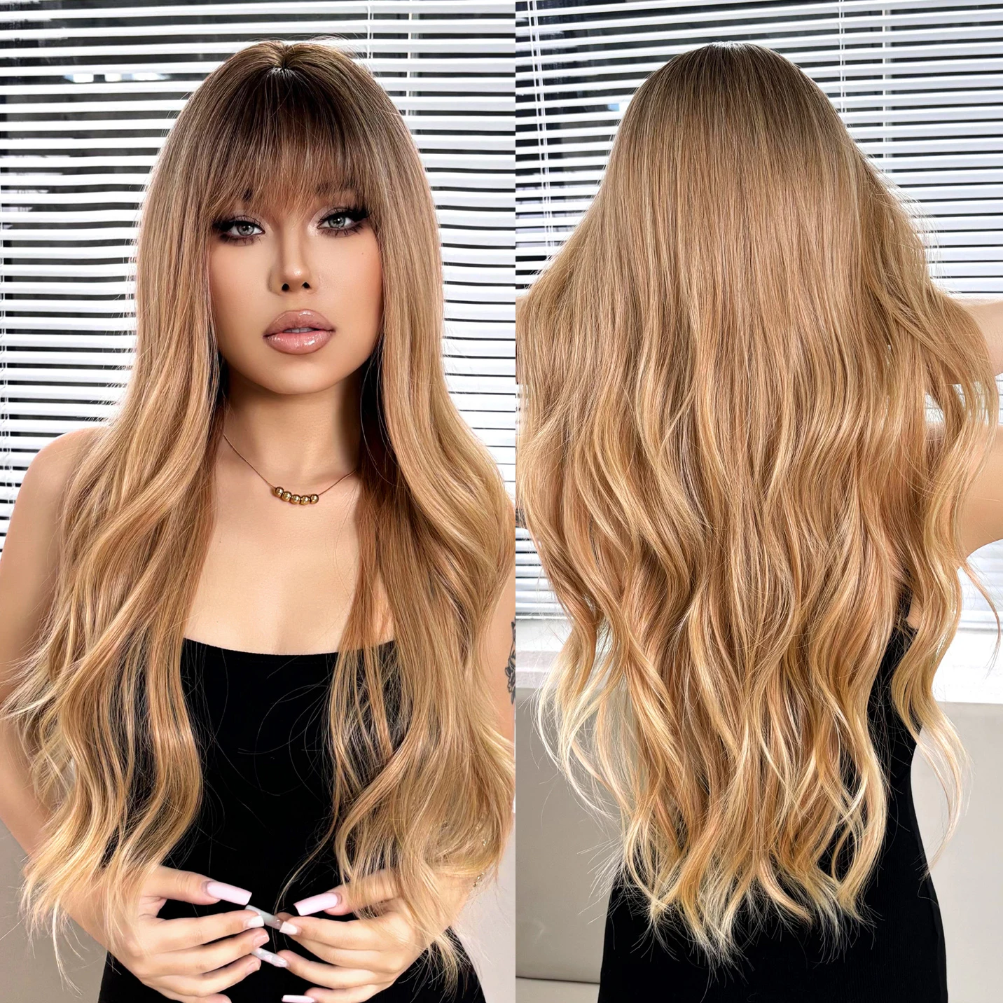 Stock Heat Resistant Fiber Honey Color Large Wave Curly Hair Synthetic Wig Curly Hair Matte High Density Adapt to Everyone