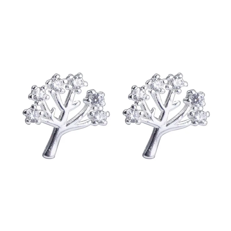 fashion jewelry 925 sterling silver small earrings tree leaf leaves diamond gold plated stud earrings women Christmas tree