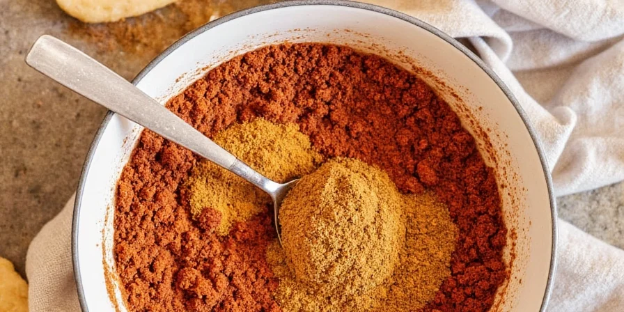 A vibrant bowl of 5-spice powder on a wooden table