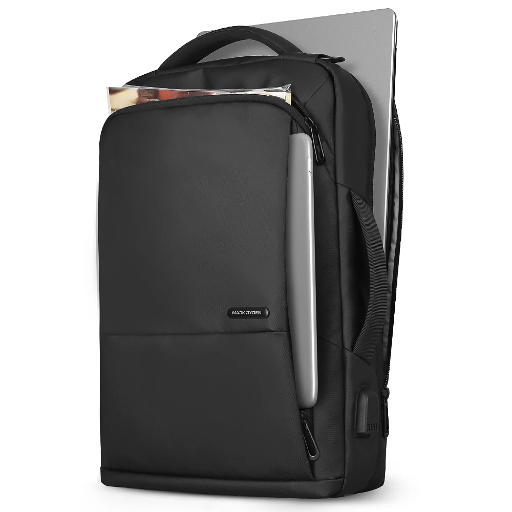 

Mark Ryden large capacity fashion men laptop backpack school bags with USB charging port, Black