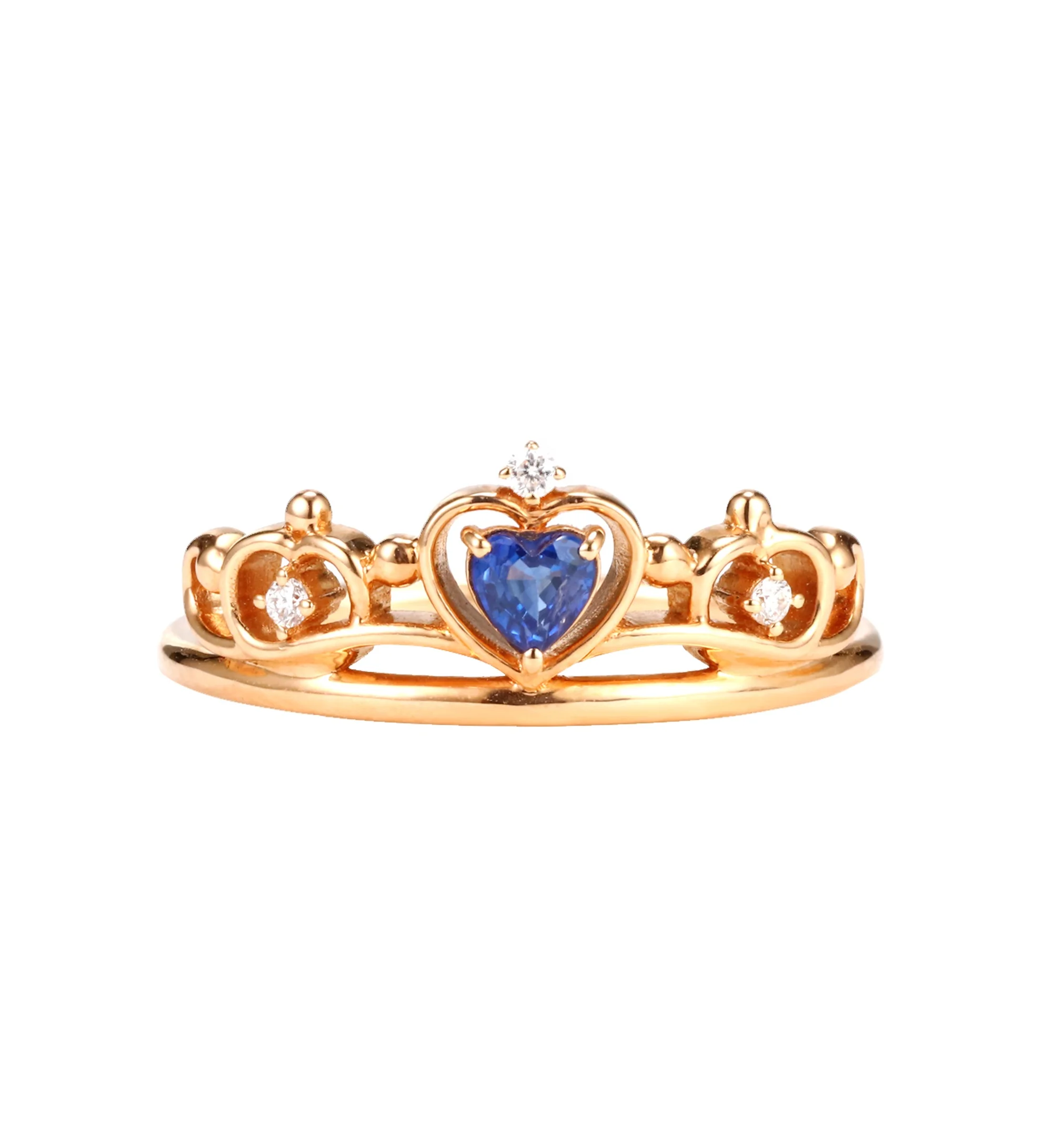 Antique Art Deco Natural Sapphire Engagement Ring Heart Shaped Crown Gold Wedding Rings
