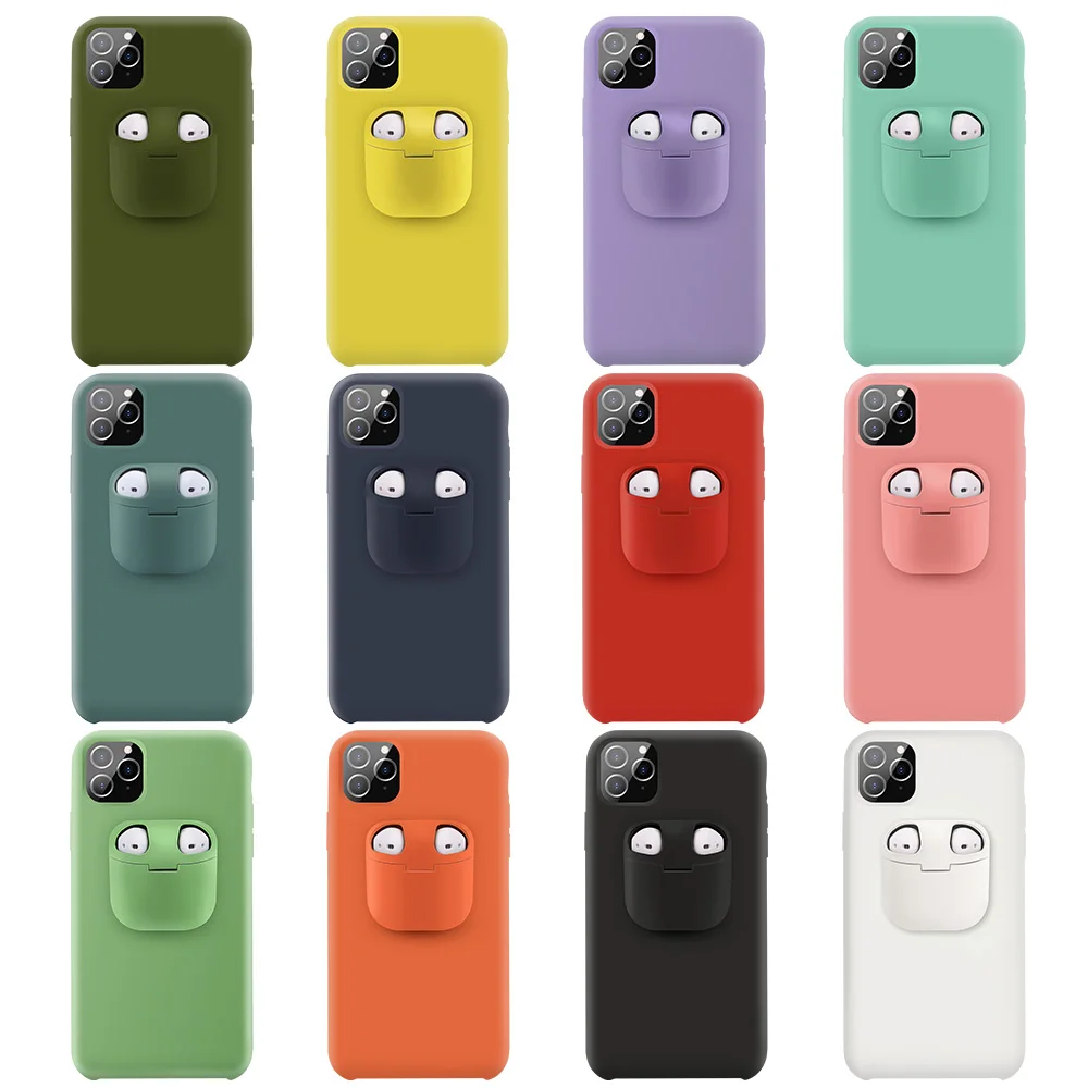 

Newest 2 In 1 For AirPods Phone Case Holder For iPhone 11 Pro Max/XS Max/XR/XS/8 Plus Soft Silicone Wireless Headset Phone Case