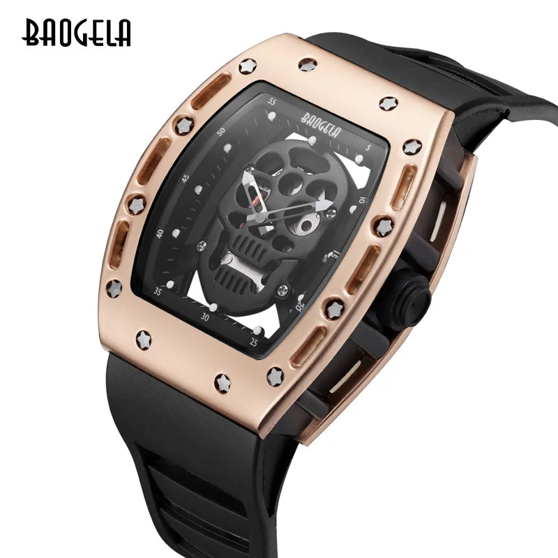 

BAOGELA 4223 New Skull Watches Military Silicone Brand Pirate Hollow Watch Men Luminous Sports Wristwatch Relogio Masculino