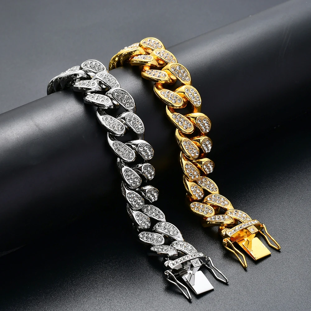 

TUNKALL AC008 20mm Cuban Chain Iced out Necklace setting crystal Alloy Chain Hip Hop Jewelry for Men Women