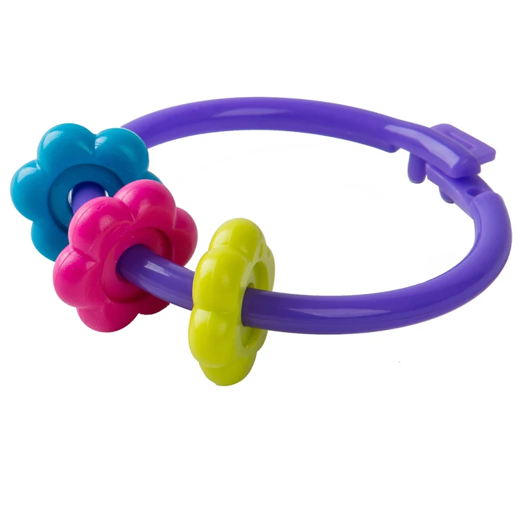 

Baby teething toy set sensory play plastic linking teether round spin rattle, Multi