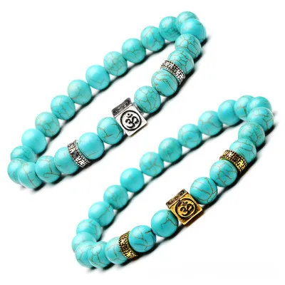 

Amazon Hot Sale 8mm Turquoise Bracelets Decorated 8mm Cube Spacers Women Natural Stone Bracelets