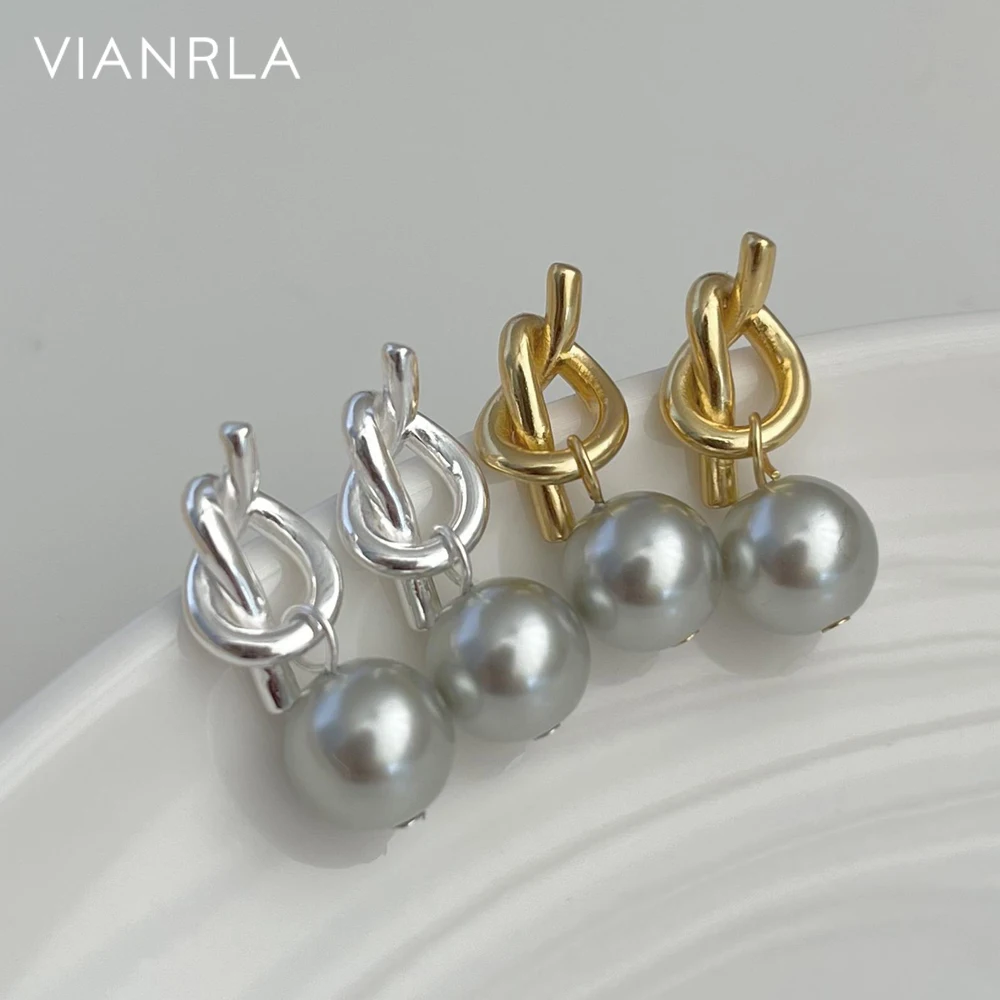 

VIANRLA 925 Sterling Silver Grey Pearl Knot Shape Earrings Minimalist Elegant 18k Gold Plated Women's Jewelry Gift Drop Shipping