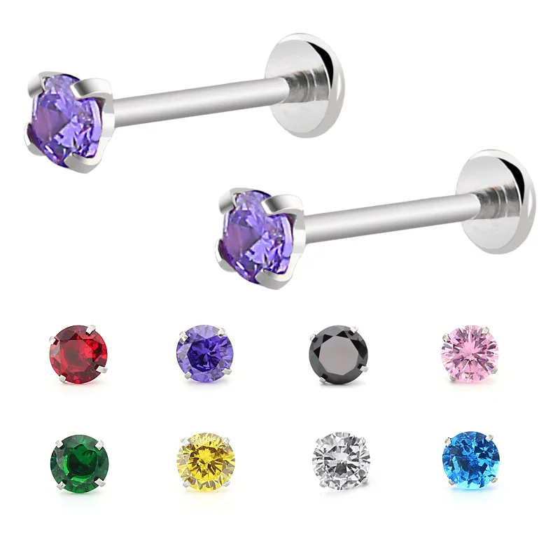 

Fine jewelry piercing jewelry 3mm zircon colorful lip nail piercing jewelry titanium steel body labret piercing