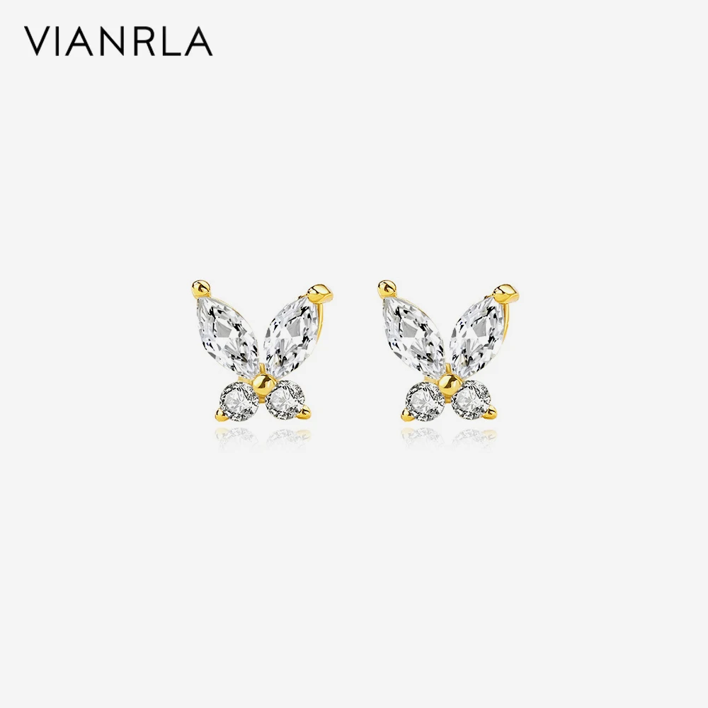 

VIANRLA 925 Sterling Silver Jewelry Ear Studs 18k Gold Plated Earring Zircon Butterfly Shape For Women Wholesale