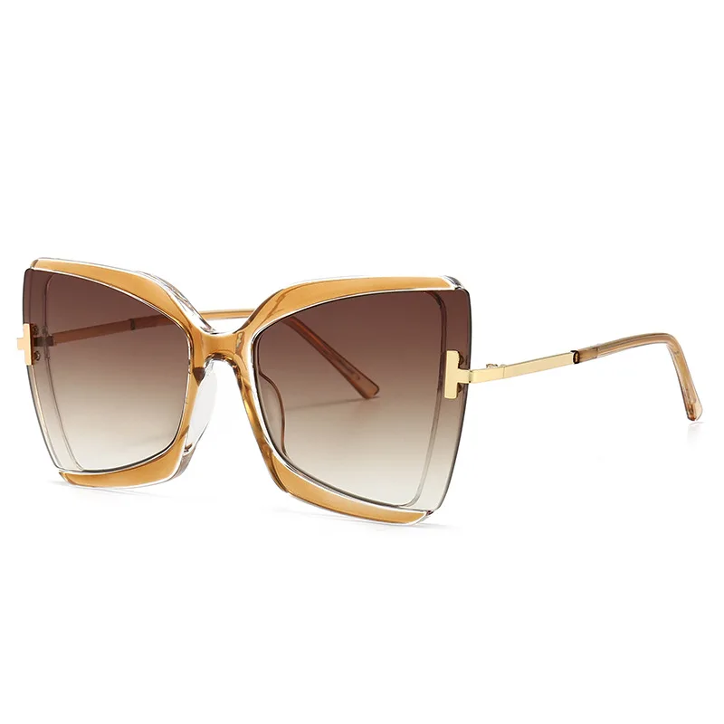 

New Fashion Butterfly Shape Half Rim Sun Glasses Oversized Women Sunglasses UV400 PC Lunette De Soleil Femme, As pictures