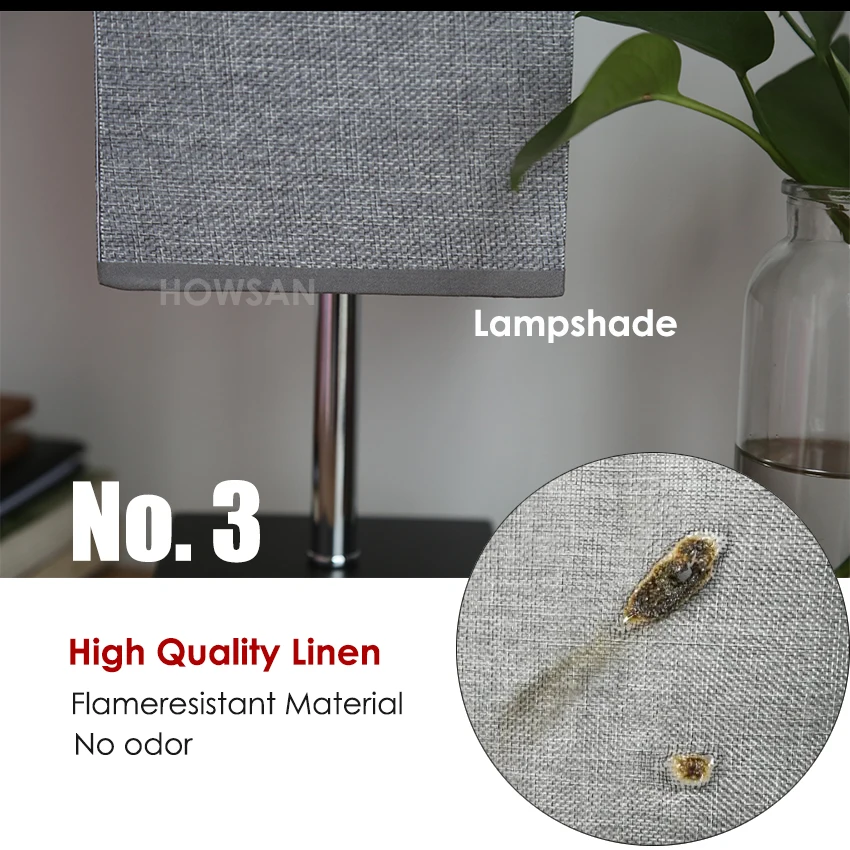 
USB table lamp, Bedside lamps with 2 USB charging ports for bedroom, Nightstand lamp with Grey Fabric shade 